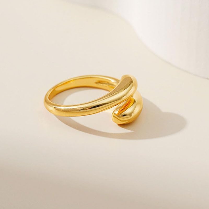 AiTURE Chunky Rings For Women, Gold Silver Thumb Ring Asymmetrical Wavy Curve Ring Adjustable Non Tarnish Dainty Stainless Steel New Year Anniversary Birthday Jewelry Gift - Image 4